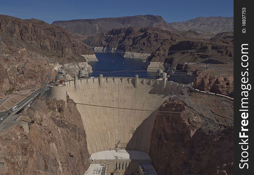 Hoover Dam photographed from the Mike O'Callaghan-Pat Tillman Memorial Bridge. Hoover Dam photographed from the Mike O'Callaghan-Pat Tillman Memorial Bridge