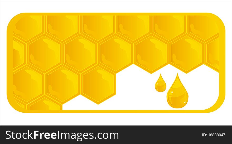 Glossy banner with honeycombs and drops. Glossy banner with honeycombs and drops