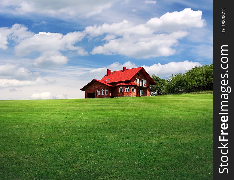 New family home in green landscape. New family home in green landscape