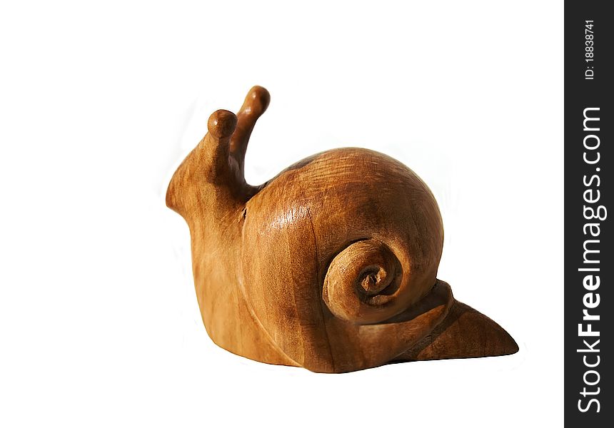 Wooden snail toy on white background