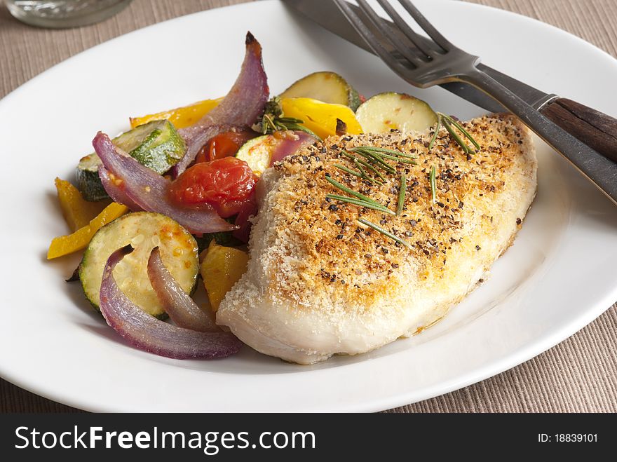 Chicken breast with roasted vegetables and herbs. Chicken breast with roasted vegetables and herbs