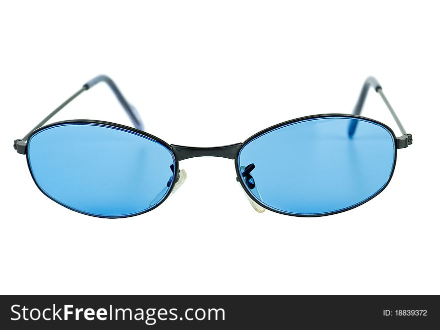 Pair of blue sunglasses isolated on the white background