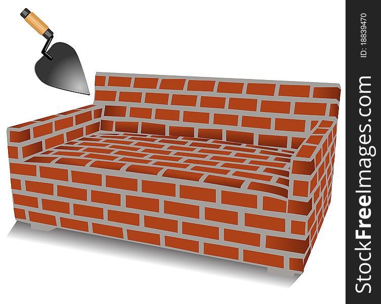 Brick sofa and trowel illustration