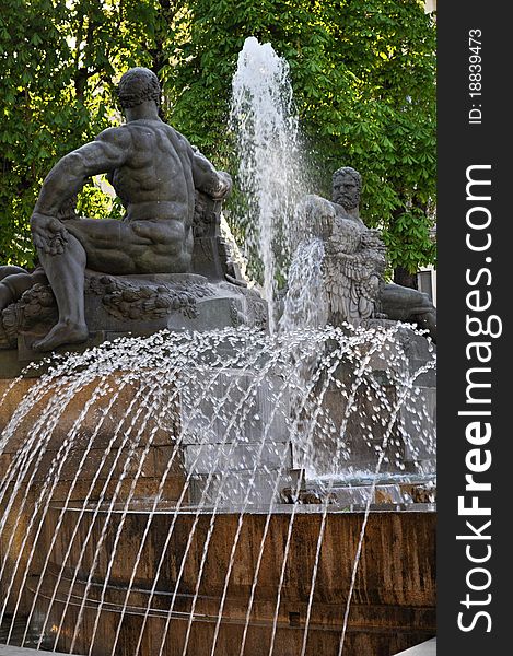 Detail of the Fontana delle Quattro Stagioni (Fountain of the Four Seasons) otherwise known as Fontana Angelica at the Solferino square in Torino in Italy