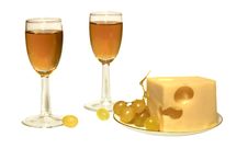 Cheese And White Wine In Glasses Stock Photography