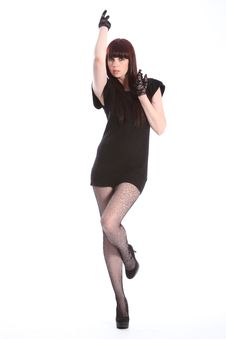 Sexy Red Head Model In Short Dress And Fishnets Stock Image Sexy Red Head Model In Short Dress And Fishnets Stock Image