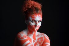 Mystic Young Woman With Painted Face Royalty Free Stock Photos