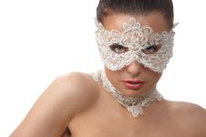 Woman With Tender Face In Lace Mask Over Her Eyes Royalty Free Stock Photos Woman With Tender Face In Lace Mask Over Her Eyes Royalty Free Stock Photos