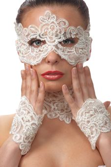 Woman With Tender Face In Lace Mask Over Her Eyes Royalty Free Stock Image Woman With Tender Face In Lace Mask Over Her Eyes Royalty Free Stock Image
