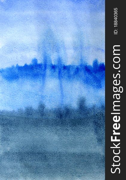 Background with a blue and gray strip. Water color painting