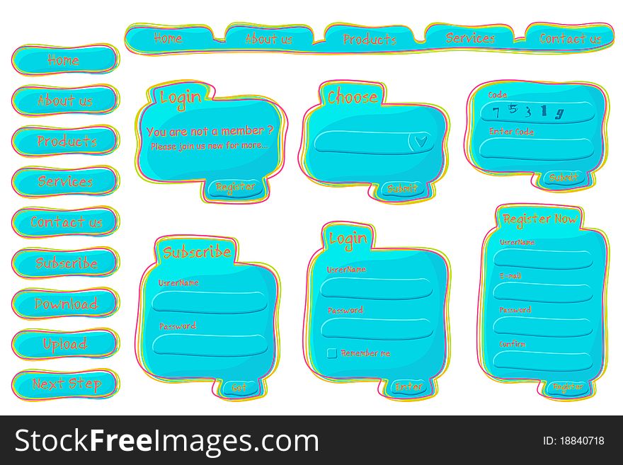 Illustration of set of web form templates in trendy look on isolated background. Illustration of set of web form templates in trendy look on isolated background