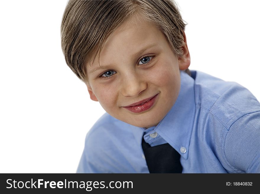 One Little Boy looking at Camera. isolated on white. One Little Boy looking at Camera. isolated on white