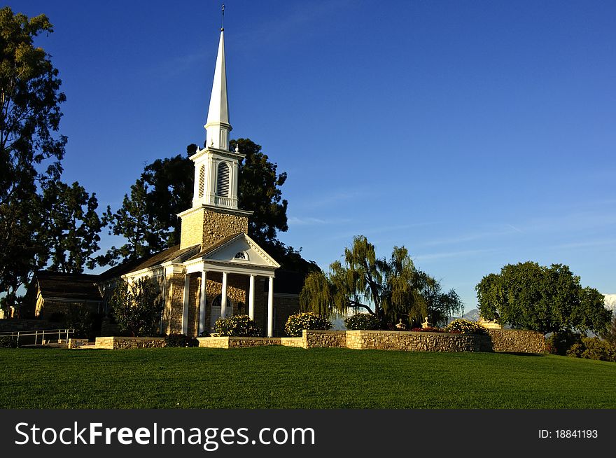 A chapel at a cemetery in Los Angeles County, CA.