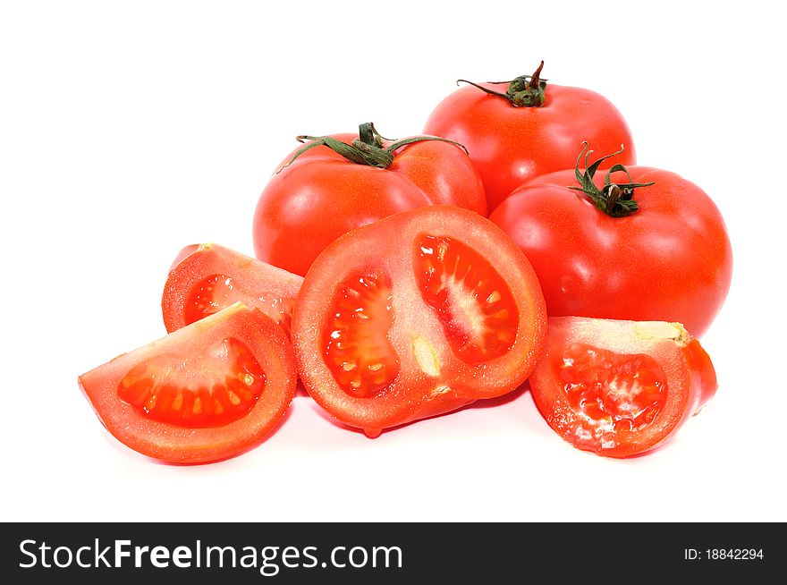 Red tomatos isolated on a white background