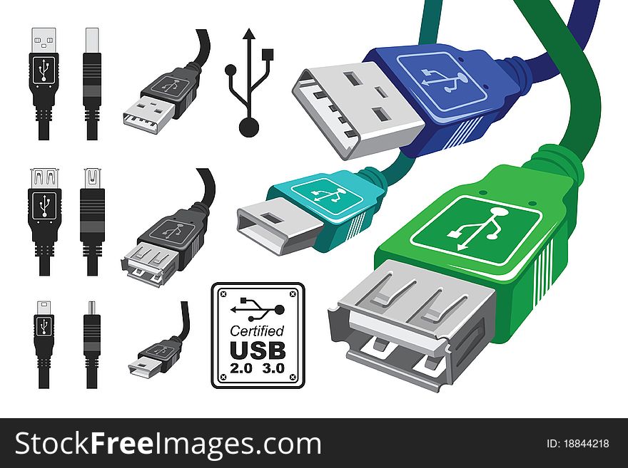 Collection of various vector usb connectors and cables. Collection of various vector usb connectors and cables