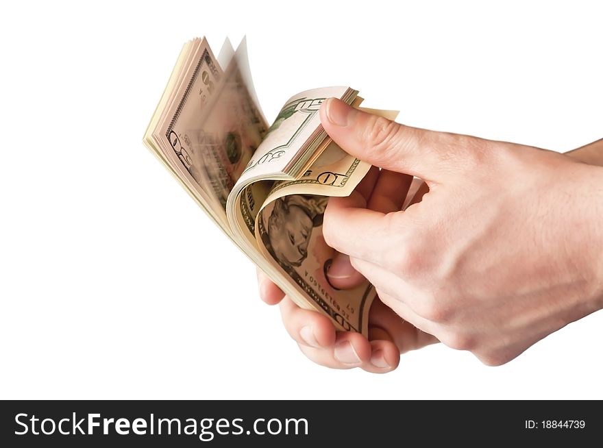 The human hand holding a bunch of USA dollars