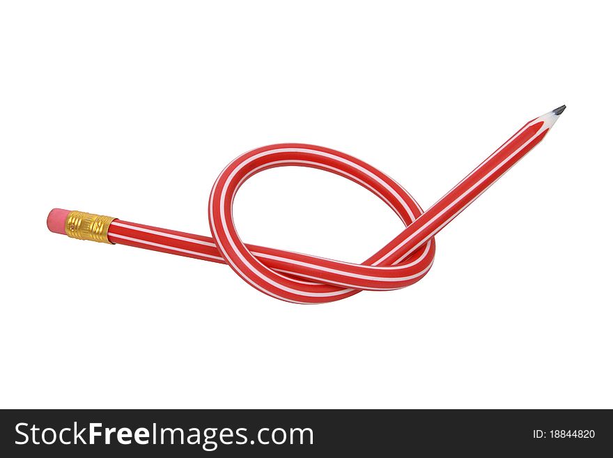 A red and white plastic pencil bent and made into a knot. Isolated on white background. Clipping path included. A red and white plastic pencil bent and made into a knot. Isolated on white background. Clipping path included.