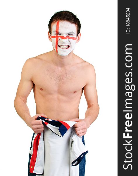 Young man with painted face cheering. Young man with painted face cheering