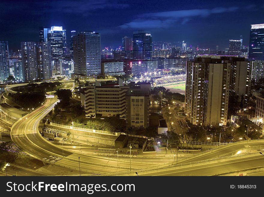 Modern Building in Hong Kong, in night time.