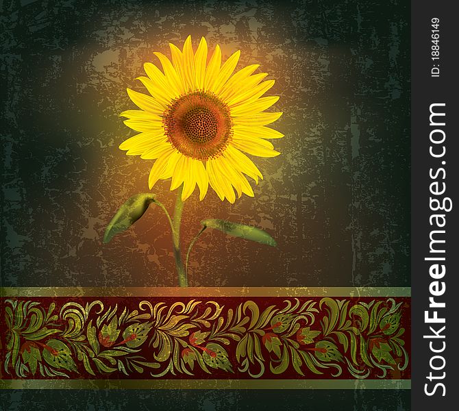 Abstract grunge illustration with sunflower on brown. Abstract grunge illustration with sunflower on brown