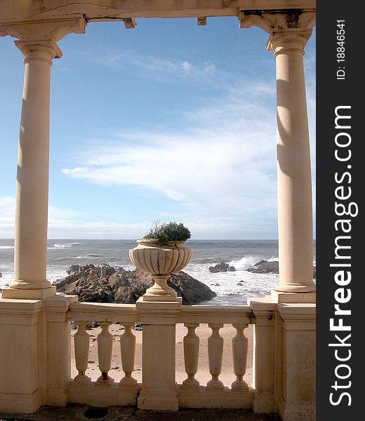 Seafront and colonnade on coast near Oporto, Portugal