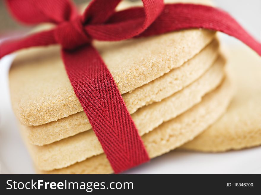 Heart shape cookies with red ribbon