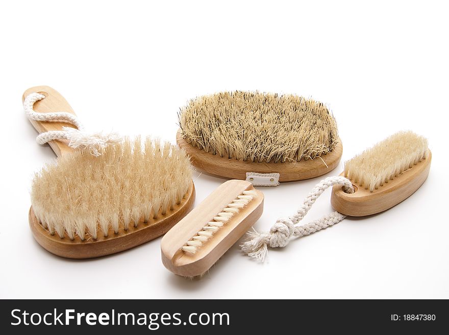 Massage brushes with bristles and nail brushes