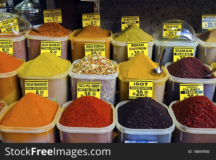 Colorful display of spices in Egyptian Spice Bazaar, Istanubul. Colorful display of spices in Egyptian Spice Bazaar, Istanubul