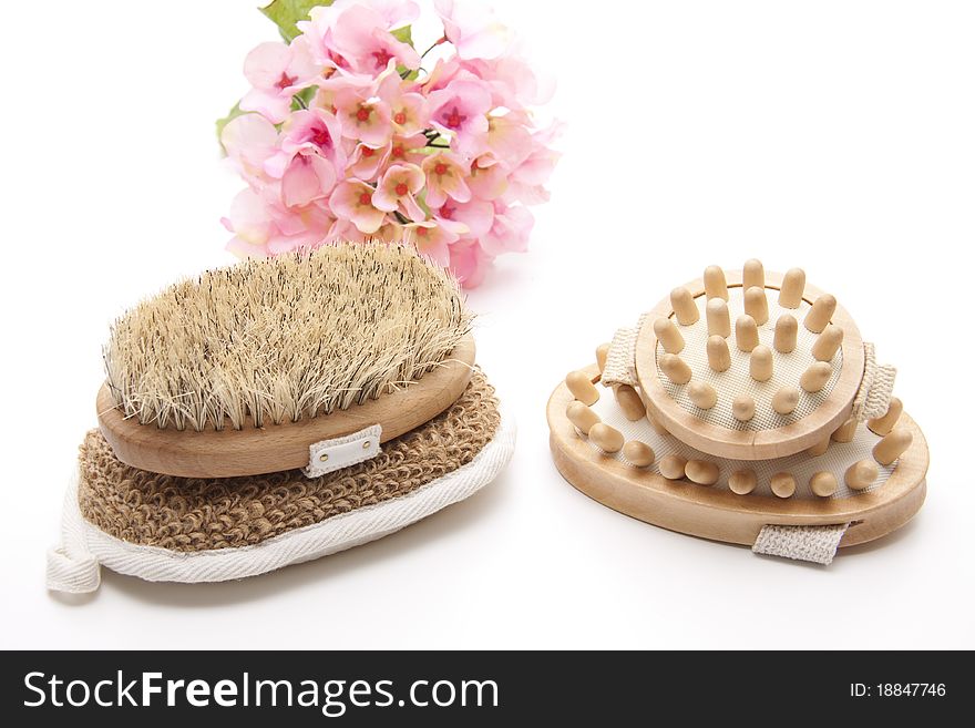 Massage brush and sponge with flowers