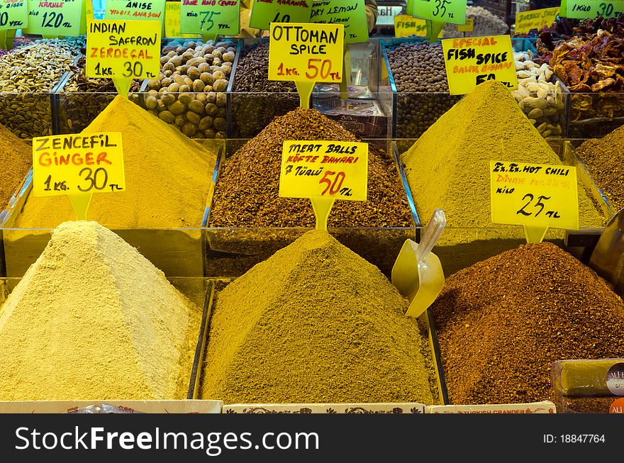 Colorful Display Of Spices In Spice Bazaar