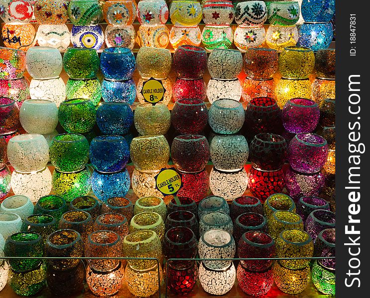 Colorful candle holders in Egyptian Spice Bazaar, Istanubul