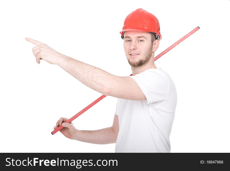 Young adult worker over white background