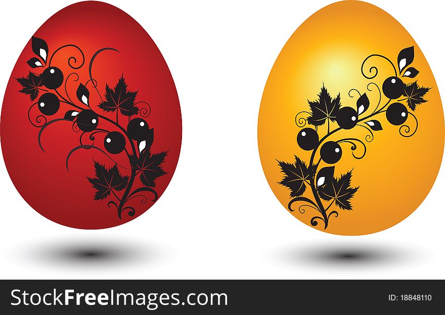 Easter eggs with decor elements on a white background