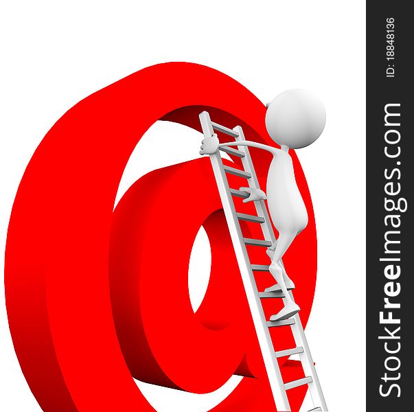 3d man climbs up the stairs on e-mail on a white background.