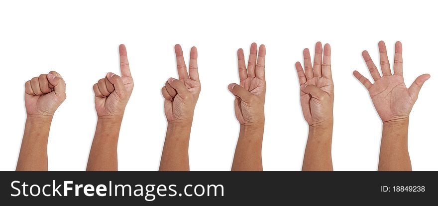 Asian Human Hand Differrent figures isolated white background