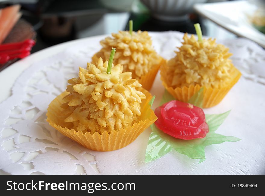 Exquisite Durian cake in plates