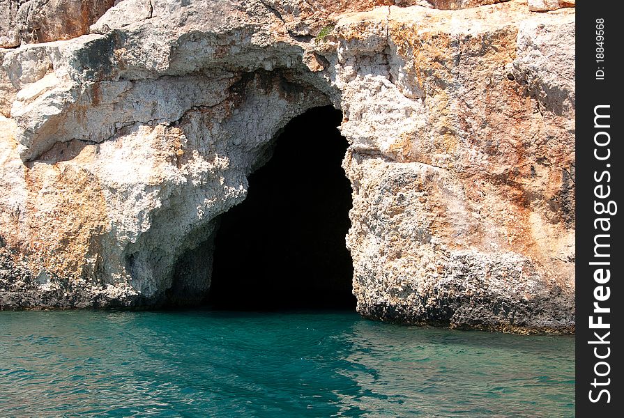The cave on the Mediterranean coast near the town of Kemer
