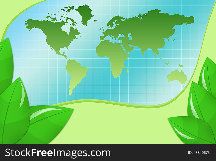 Illustration of green planet with leaves