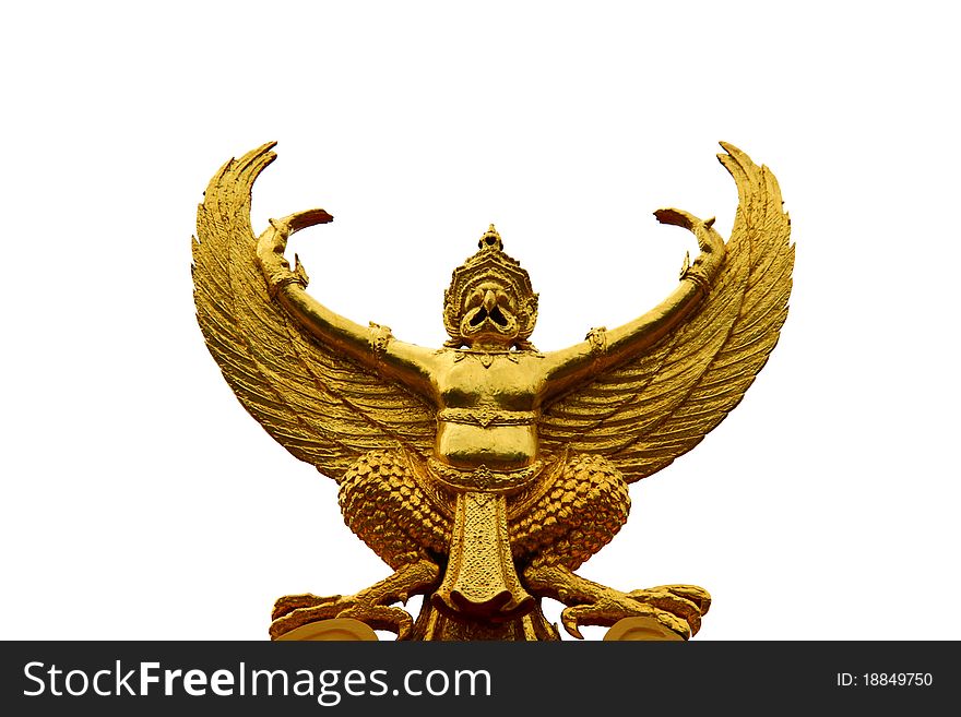 Gold Garuda statue isolated on white background