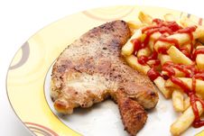 Turkey Hen Steak Roasted With Fries Stock Image Turkey Hen Steak Roasted With Fries Stock Image