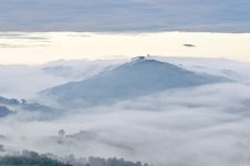 Misty Italian Hill Top Village Stock Images
