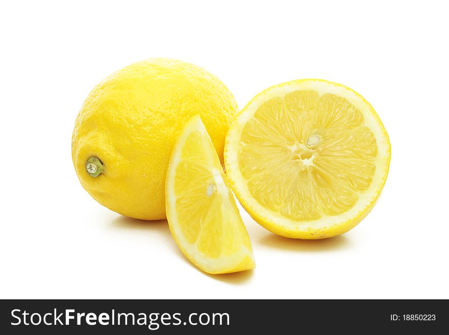 Arrangement of lemons on a white background..