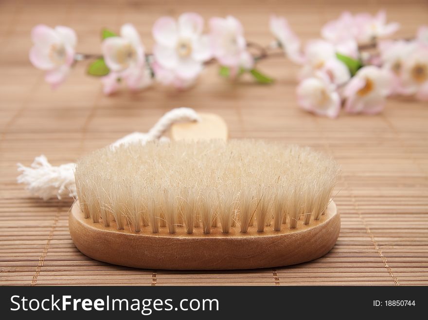 Massage brush with bristles on mat