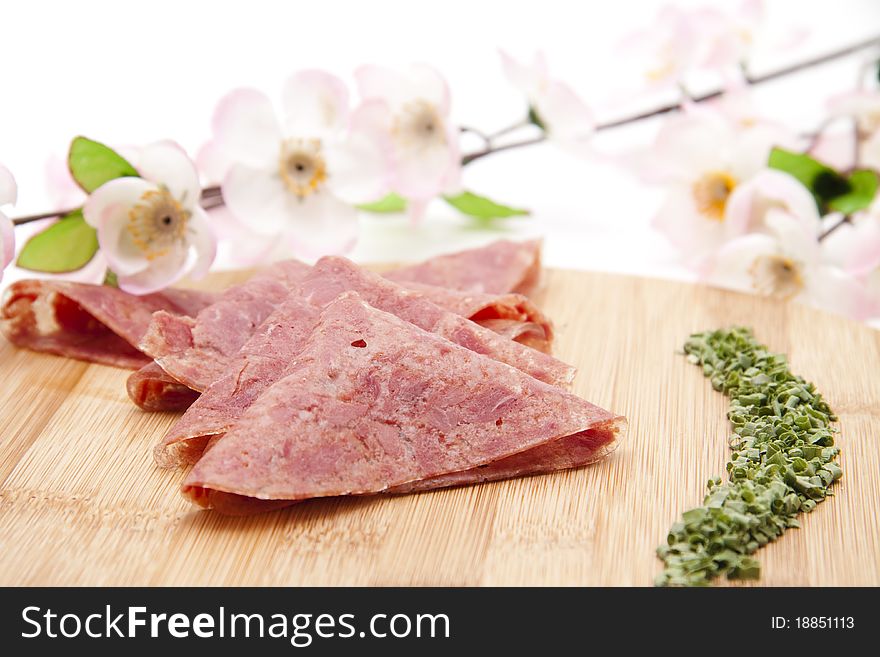 Corned beef with flower and chives