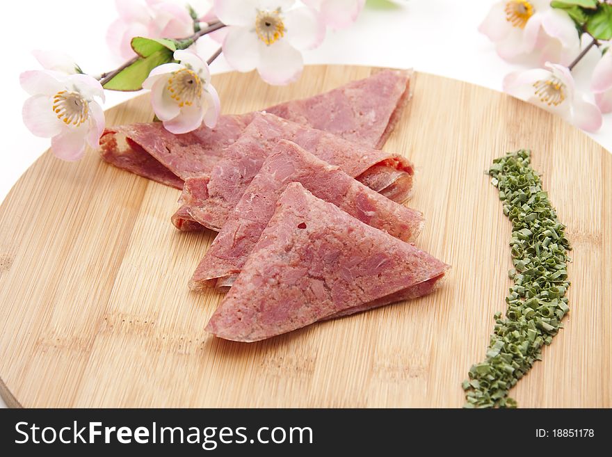 Corned beef with chives and flowering branch