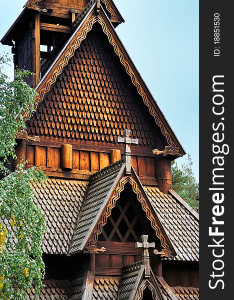 This is a famous wood church in oslo, Norway. This is a famous wood church in oslo, Norway.