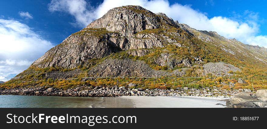 View of a panorama in te beatiful Lofoten islands in Norway.