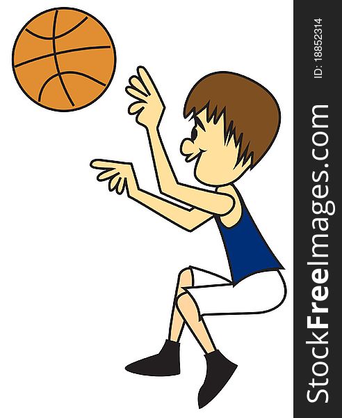 A Cartoon of a Small Boy Shooting a Basketball. A Cartoon of a Small Boy Shooting a Basketball