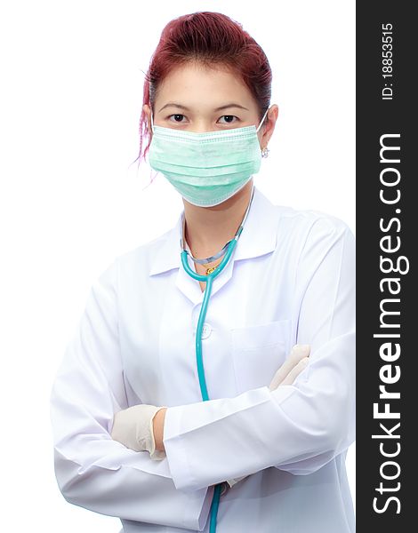 Doctor wearing medical mask on white background. Doctor wearing medical mask on white background