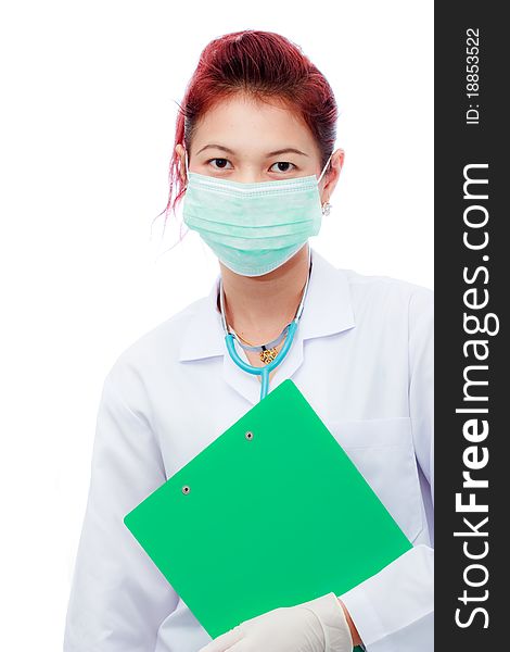 Doctor wearing medical mask on white background. Doctor wearing medical mask on white background